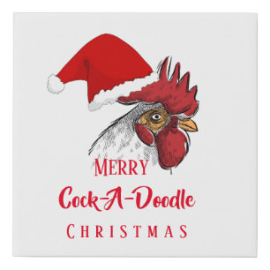Christmas Art Merry Cock-A-Doodle Christmas Faux Canvas Print