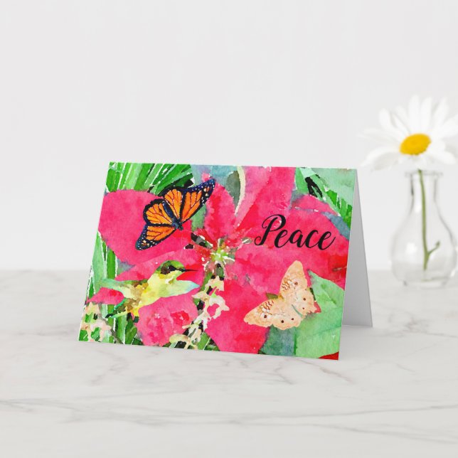Christmas Art Monarch Butterfly and Hummingbird Card (Small Plant)
