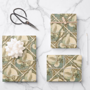 Christmas Art Nouveau Stylized Dove Illustration Wrapping Paper Sheets