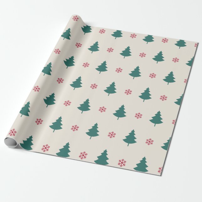 Christmas Art Pattern One Little Christmas Tree Wrapping Paper (Unrolled)