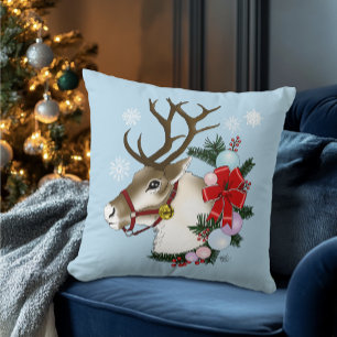 Christmas,as Reindeer Wreath Ornaments Throw Pillow