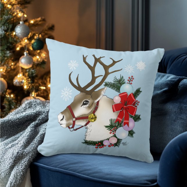 Christmas,as Reindeer Wreath Ornaments Throw Pillow (Creator Uploaded)