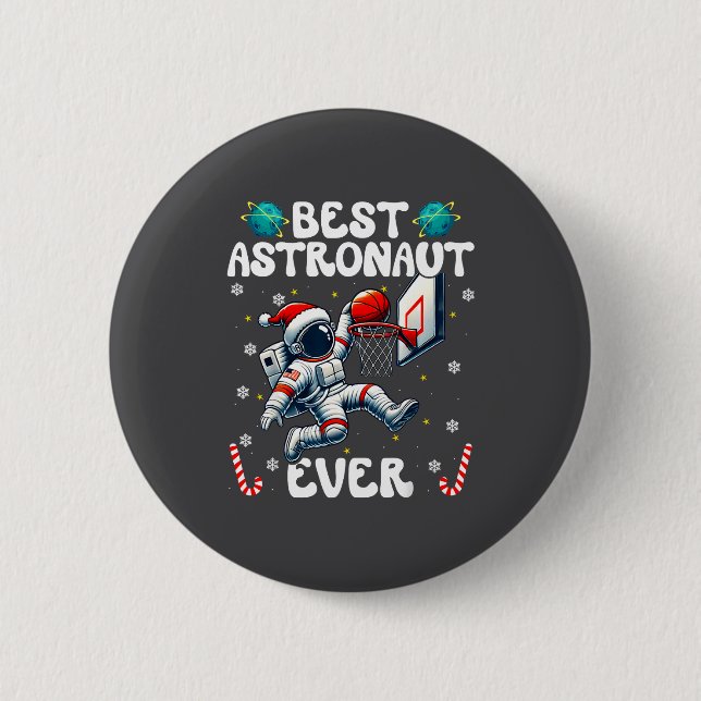 Christmas Astronaut Ever Santa Hat Snowflakes Cand Button (Front)