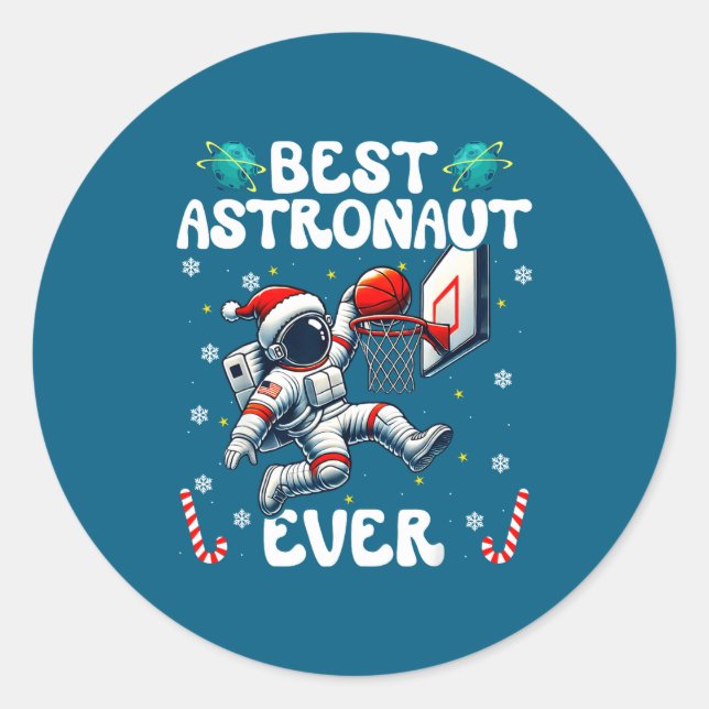 Christmas Astronaut Ever Santa Hat Snowflakes Cand Classic Round Sticker (Front)