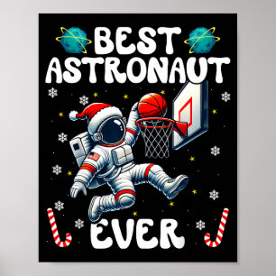 Christmas Astronaut Ever Santa Hat Snowflakes Cand Poster