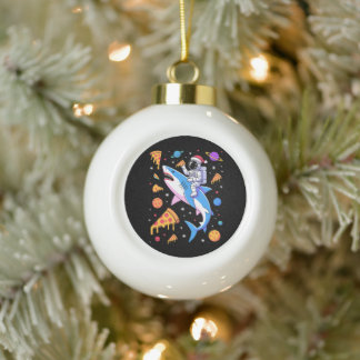 Christmas Astronaut Shark Pizza Space Planets Xmas Ceramic Ball Christmas Ornament
