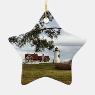 Christmas at Nobska Lighthouse Cape Cod Gifts Ceramic Ornament