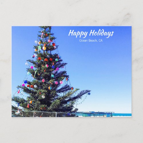 Christmas at Ocean Beach CA Holiday Postcard