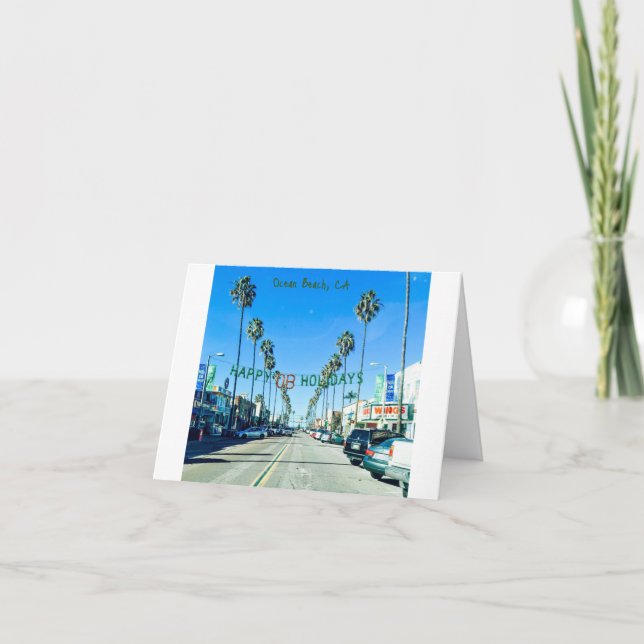 Christmas at Ocean Beach, CA Letterpress Thank You Card (Front)
