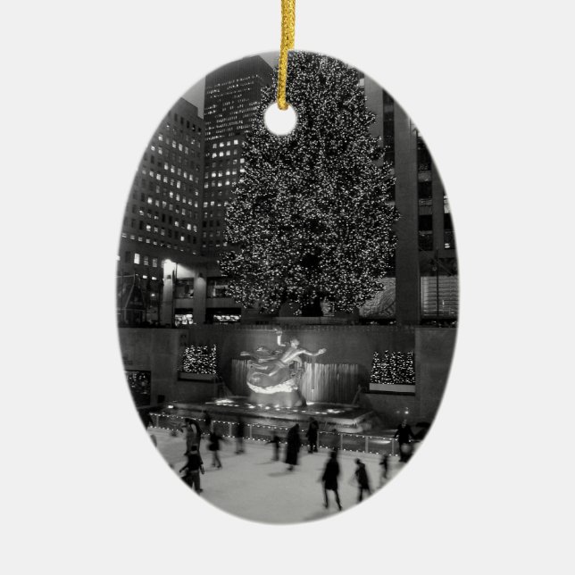 Christmas at Rockefeller Center & the Ice Skaters Ceramic Ornament (Front)