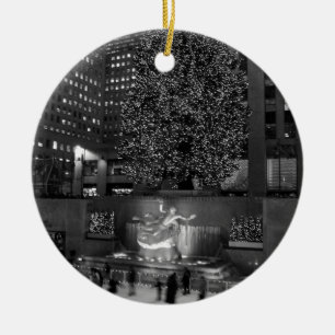 Christmas at Rockefeller Center & the ice skaters Ceramic Ornament