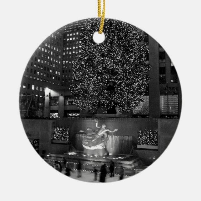 Christmas at Rockefeller Center & the ice skaters Ceramic Ornament (Front)