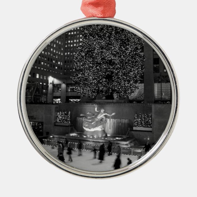 Christmas at Rockefeller Center & the Ice Skaters Metal Ornament (Front)