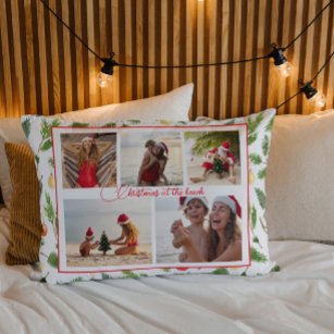 Christmas At The Beach 5 Photo Collage Modern Accent Pillow