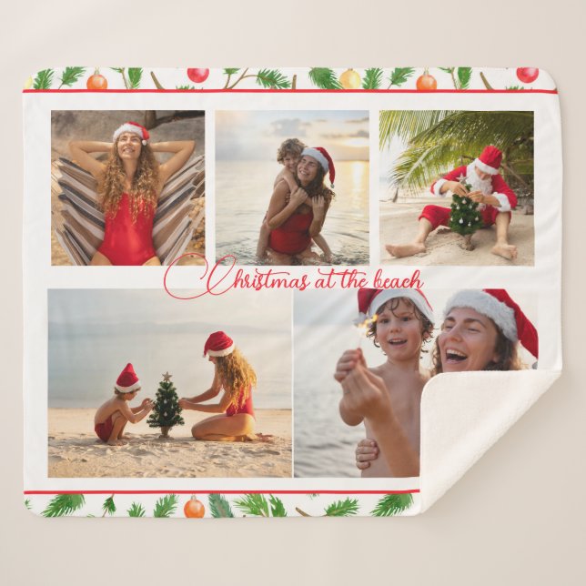 Christmas At The Beach 5 Photo Collage Modern Sherpa Blanket (Front (Horizontal))