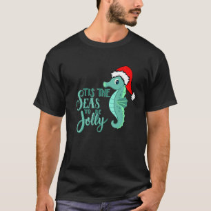 Christmas At The Beach Flamingo Santa Seahorse Elv T-Shirt
