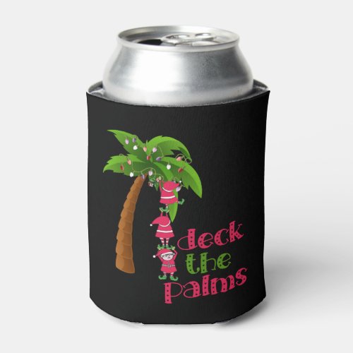 CHRISTMAS AT THE BEACH graphic SANTAS ELVES PALM Can Cooler