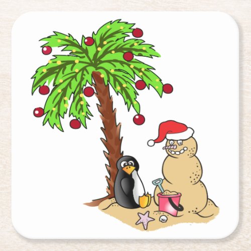 Christmas at the Beach Square Paper Coaster