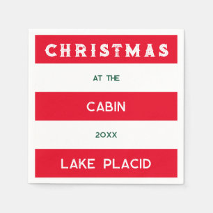 Christmas At The Cabin Red Nautical Stripe Lake Napkins