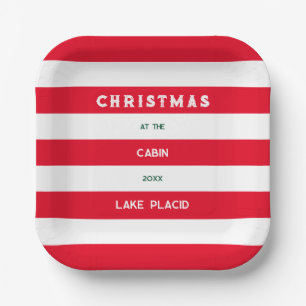 Christmas At The Cabin Red Nautical Stripe Lake Paper Plates