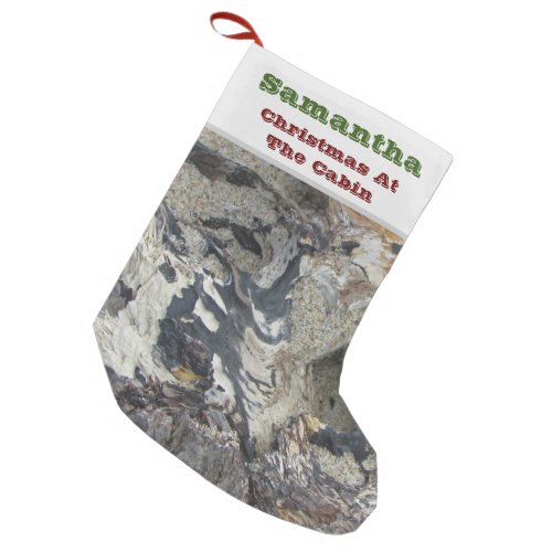 Christmas At The Cabin Woodgrain Forest Rustic Small Christmas Stocking