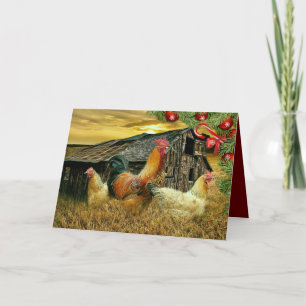 Christmas At The Chicken Coop Rooster Hens Holiday Card