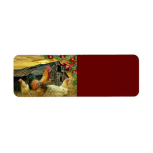 Christmas At The Chicken Coop Rooster Hens Label