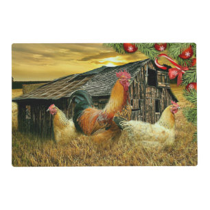 Christmas At The Chicken Coop Rooster Hens Placemat