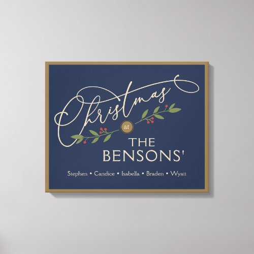 Christmas at the Family Name Blue Holiday SVG Canvas Print