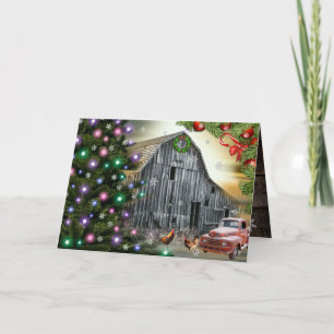 Christmas At The Farm Barn Christmas Tree Holiday Card