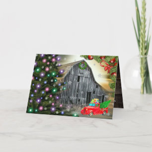 Christmas At The Farm Barn Christmas Tree Holiday Card