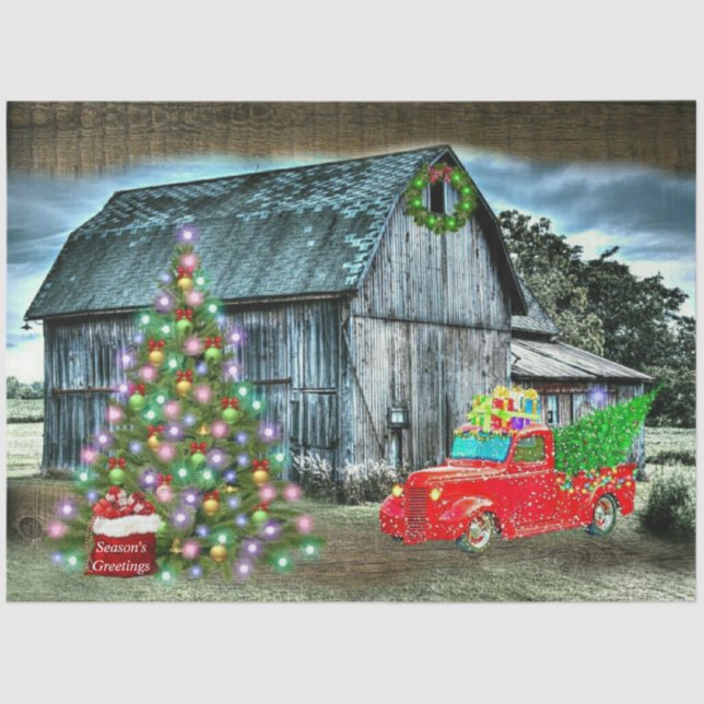Christmas At The Farm Rustic Barn Tissue Paper (Front)