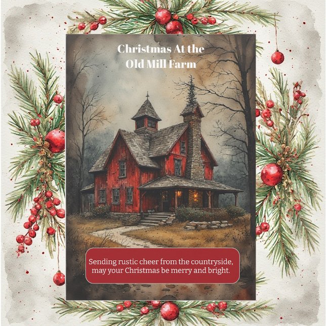 Christmas at the Old Mill Farm Rustic Country Life Holiday Card (Christmas at the Old Mill Farm Rustic Country Life Holiday Card)