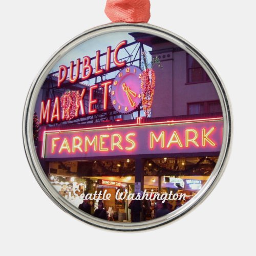 Christmas at the Pike Place Market Seattle Metal Ornament