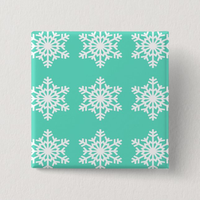 Christmas at Tiffanys Aqua Blue Snowflakes Button (Front)