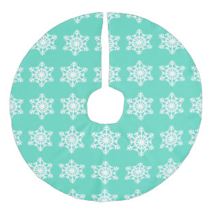 Christmas at Tiffanys Aqua Blue Snowflakes Faux Linen Tree Skirt