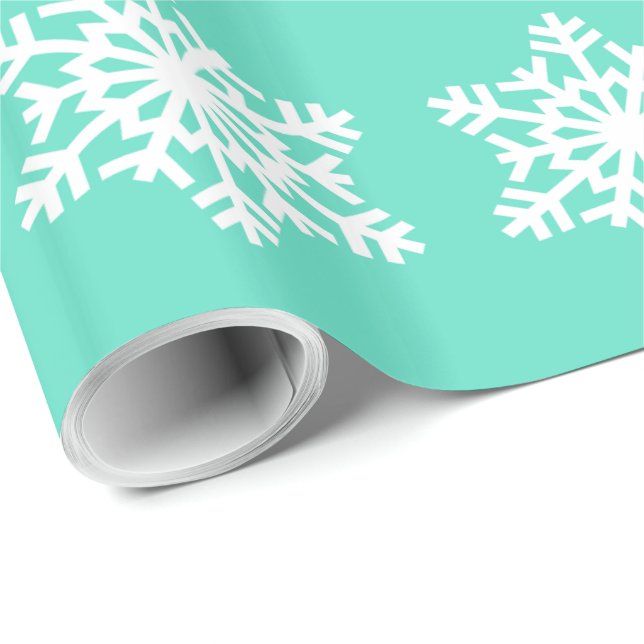 Christmas at Tiffanys Aqua Blue Snowflakes Wrapping Paper (Roll Corner)