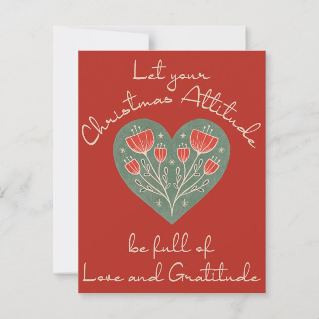 Christmas Attitude of Gratitude  Heart Folk Art T- Note Card (Front)