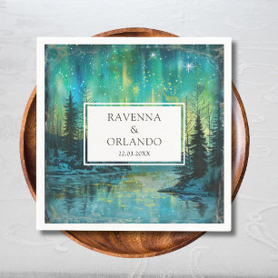Christmas Aurora Lake Forest Night Sky Wedding Napkins