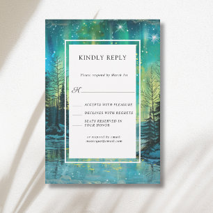 Christmas Aurora Lake Forest Night Sky Wedding RSVP Card