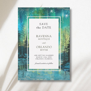 Christmas Aurora Lake Forest Night Sky Wedding Save The Date