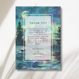 Christmas Aurora Moonlit Lake Thank You Card