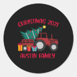 Christmas Austin Family Matching Name Tractor Farm Classic Round Sticker