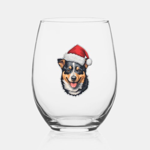 Christmas Australian Cattle Dog   Stemless Wine Glass