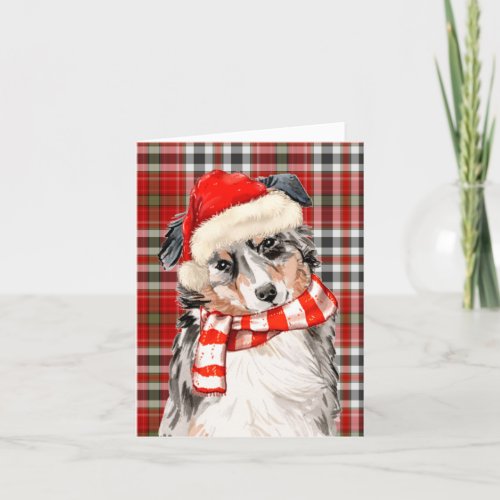 Christmas Australian Shepherd and Red Plaid Holiday Card