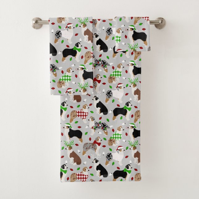 Christmas Australian Shepherd Bath Towel Set (Insitu)