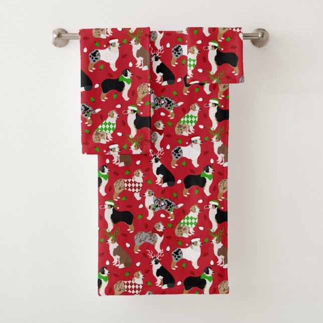 Christmas Australian Shepherd Bath Towel Set (Insitu)