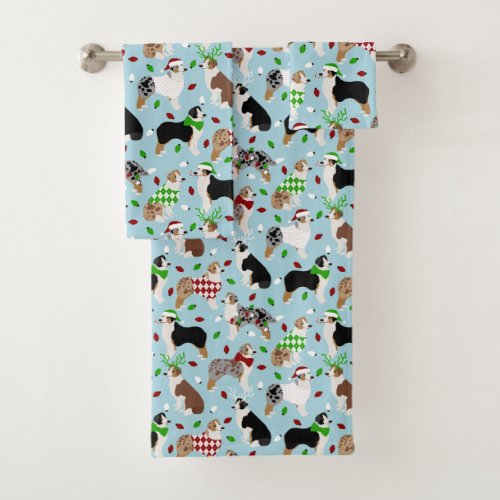 Christmas Australian Shepherd Bath Towel Set