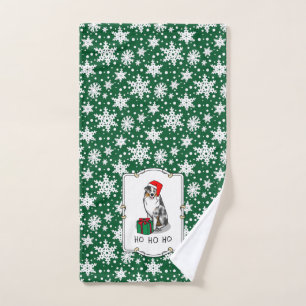 Christmas Australian Shepherd (blue merle tan/w 1) Bath Towel Set