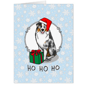 Christmas Australian Shepherd (blue merle tan/w 1) Card